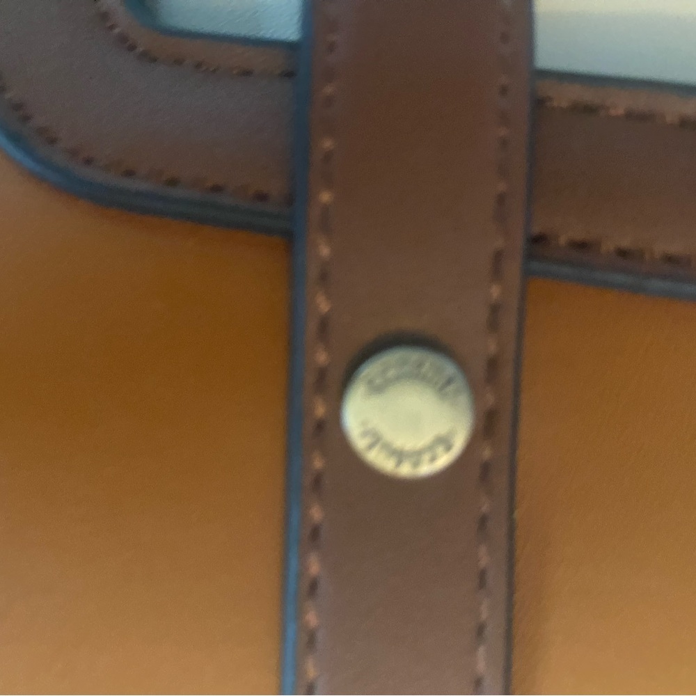 Brown and White Vegan Leather Laptop Bag - Picture 13 of 16